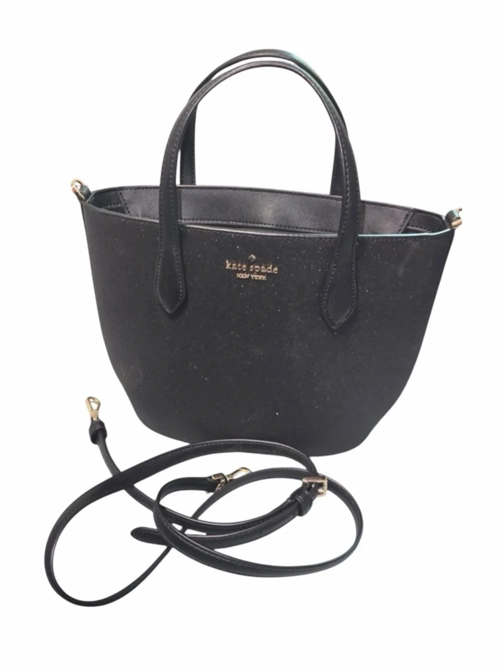 Kate Spade Black Glitter Satchel W/ Matching BiFold Wallet NWOT